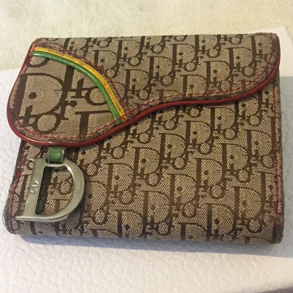 Vintage Authentic Dior Traitor Roster Saddle Flap  Jacquard Bifold Wallet